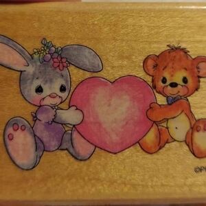 Stampendous BUNNY LOVES BEAR #UH003 Wood Mounted Stamp Precious Moments ©1995